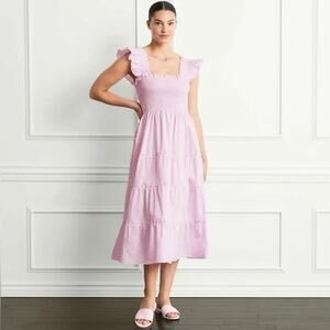 HILL HOUSE HOME Ellie Nap Tiered Midi Dress in Pink Gingham Size XS NWT